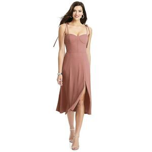 Dessy Collection Bustier Crepe MIDI Dress with Bow Straps (3069), Size 0, NWT